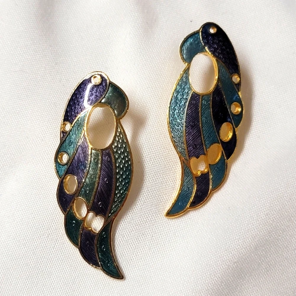 New Vintage Genuine Cloisonne Bird Earrings -Parrot